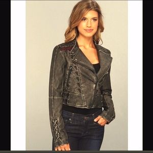 Sam Edelman Faux Leather Moto Jacket XS Charcoal